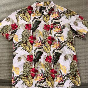 🌴 HUF Floral Button-Up Shirt - "Huf Worldwide" Back Graphic (L)